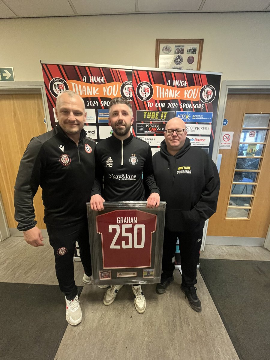 CampionAFC's tweet photo. Following today’s game against Barton Town, we were delighted to present Robbie Graham with a commemorative shirt after making his 250th appearance for the club last week!

Fantastic achievement at this level. Thank you for your loyalty, Robbie G! 🙌❤️🖤 https://t.co/23DlrJvI1A