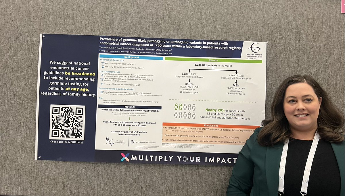 LGtheCGC's tweet photo. So proud of @myriadgenetics poster from our patient registry - check out our poster on the prevalence of germline PVs in EC >50 #SGOMtg #sgo2025 #myriadgenetics #hereditarycancer https://t.co/TmqVcHRHEJ