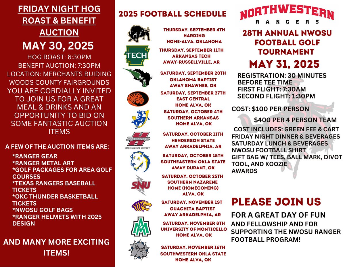 nwosufootball's tweet image. The NWOSU Football Golf Tournament date has been set!
#RRR
