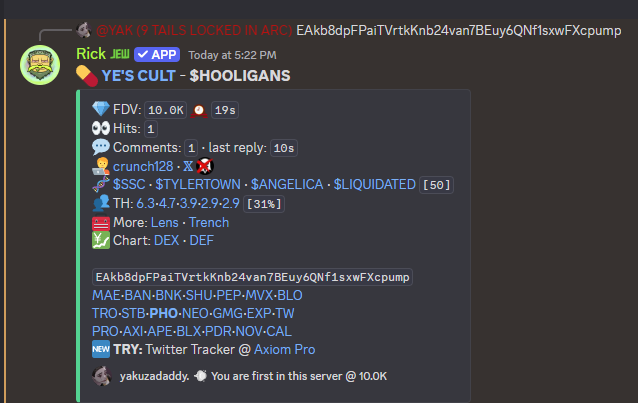 YakuzaDaddy's tweet image. Fire Calls + Free Group = @NiggasWithAlpha 

$hooligans called at 10k to 200k for a lil 20x 

EAkb8dpFPaiTVrtkKnb24van7BEuy6QNf1sxwFXcpump
