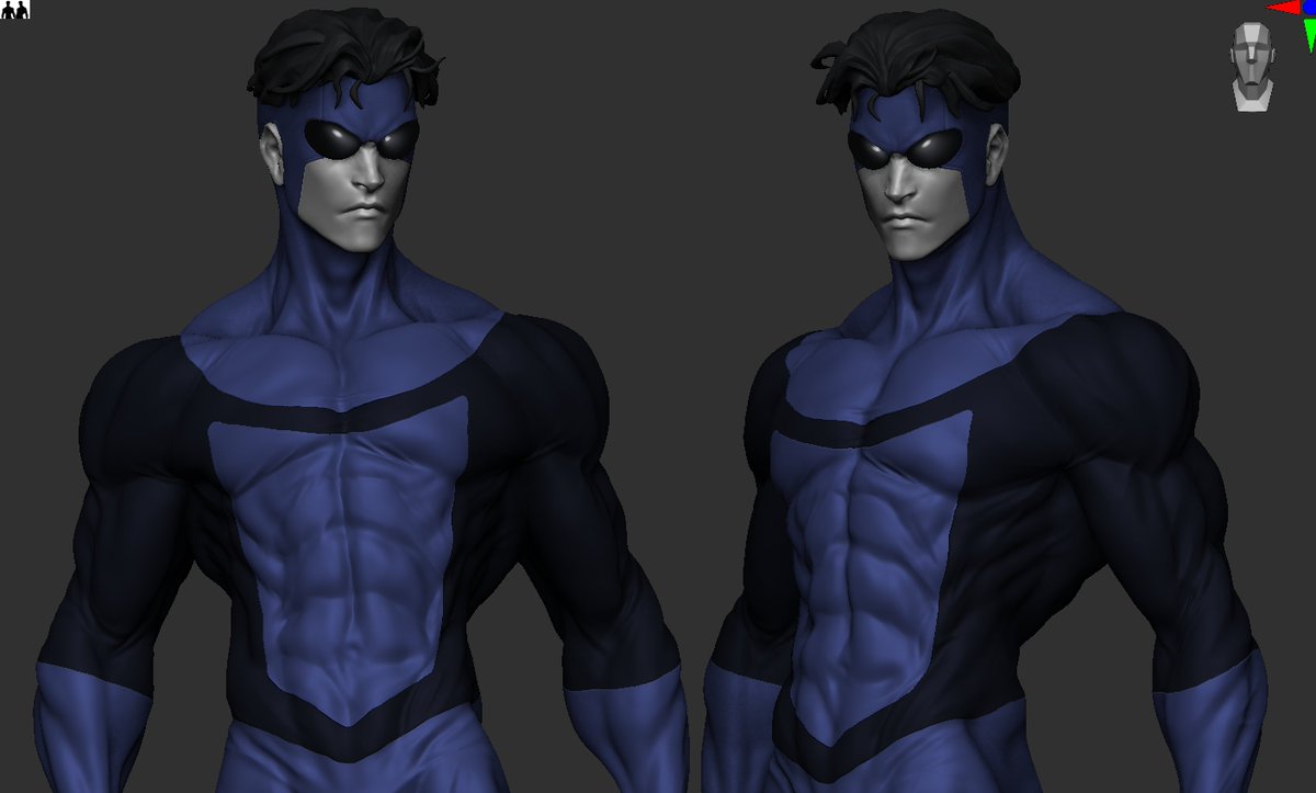 Senzichi's tweet photo. Here is today’s progress: refined the hair and mask a bit. Also did some work on the body, but I’ll reveal the full figure a bit later... #zbrush #Invincible #fanart https://t.co/9grYvrCEsa