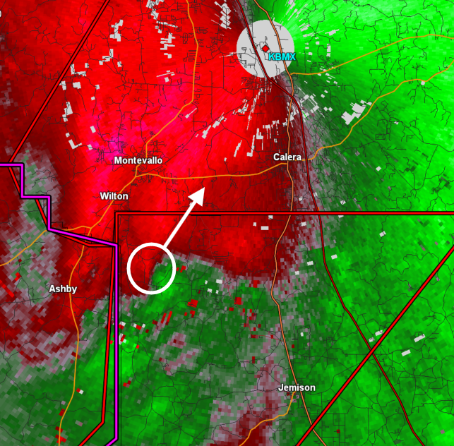 NWSBirmingham's tweet image. Circulation in extreme NW Chilton Co is wrapping up quickly. Tornado formation possible. Seek shelter!