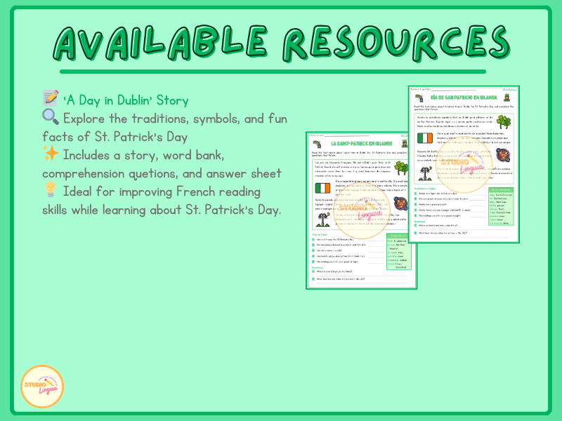 🍀✨ Ready to shamrock your language skills? Dive into our St. Patrick’s Day worksheets in French, Spanish, or TEFL! 🇮🇪💚 Explore leprechauns, shamrocks, and more! Perfect for students &amp; teachers! 🎉

TES: shorturl.at/pJ97q
TPT: shorturl.at/1YEIl