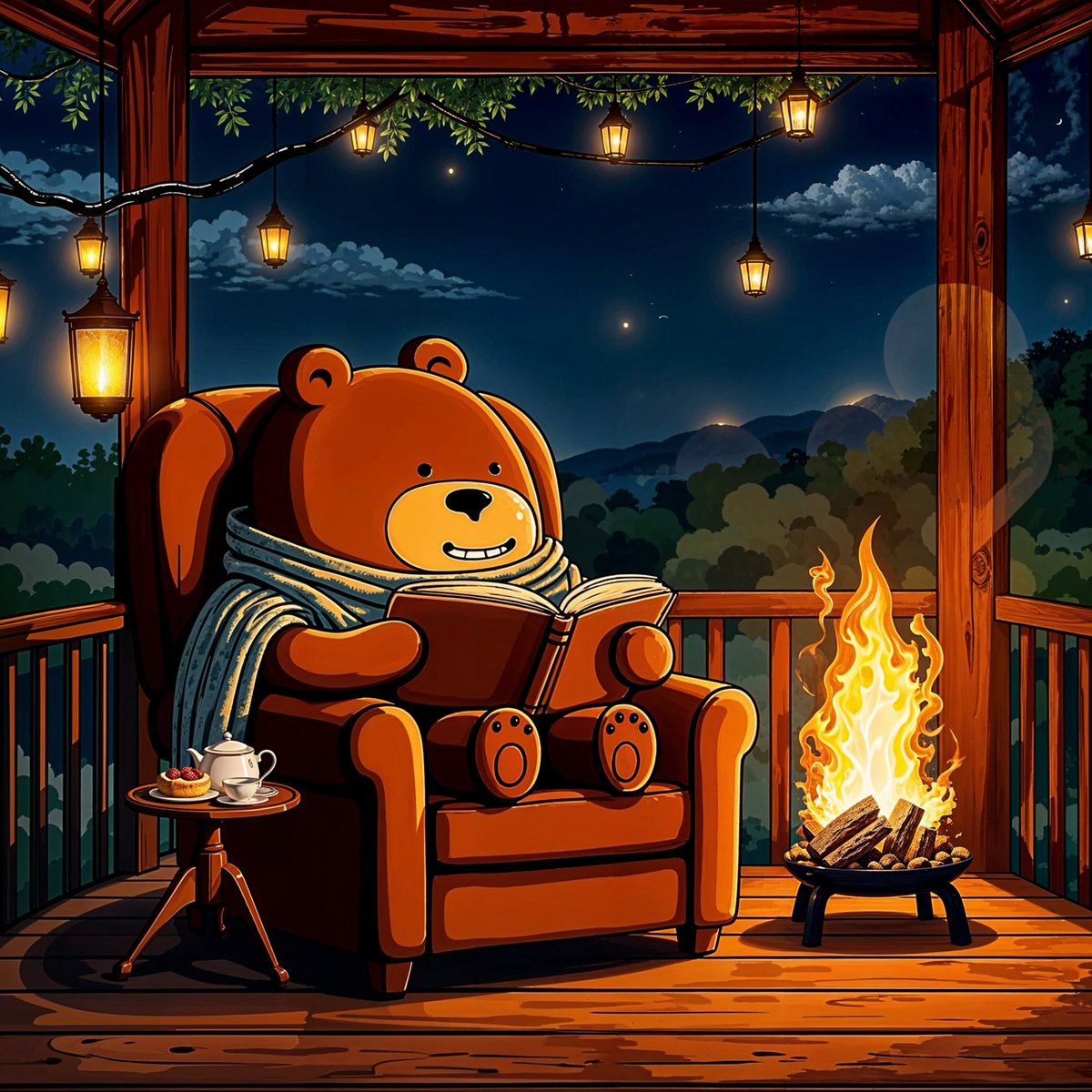 DonCrypto187's tweet photo. Cozy $Boi Chronicles @Boithebear  🐻📖

After a long day, $Boi traded battles for books, settling by the fire with a warm blanket and honey tea. The stars twinkled, the fire crackled, and a gentle breeze carried the scent of pine. In that quiet moment, he knew, peace was the greatest victory.