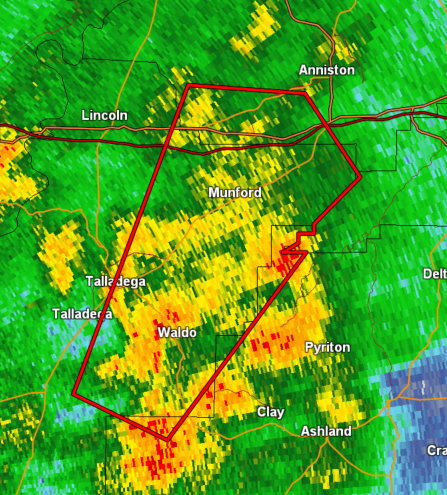 NWSBirmingham's tweet photo. Tornado Warning for NE Talladega CO until 830 PM CDT. https://t.co/2MXfKXLPjS