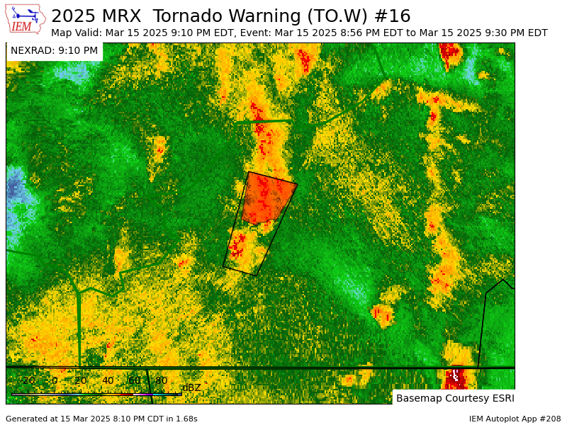 lucky13wxman's tweet photo. MRX updates Tornado Warning [tornado: RADAR INDICATED, hail: <.75 IN] (cancels Hamilton, Sequatchie [TN], continues Bledsoe, Rhea [TN]) till 9:30 PM EDT https://t.co/DgbWBzGcyG https://t.co/pP2c0Eax61