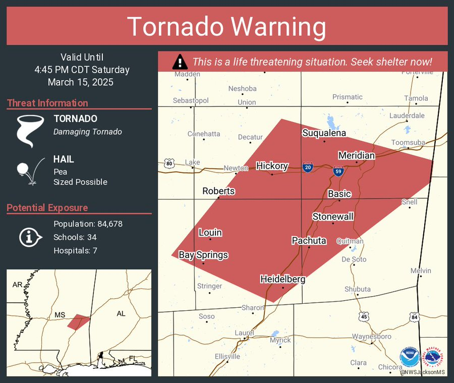 LimWeather's tweet photo. #PDS #TornadoWarning with #Tornado OTG in E #Mississippi esp #MeridianMS,#Pachuta,#Hickory,#BaySprings,#Heidelburg,#Stonewall,#Basic,#Louin,#Suqualena,#Roberts
pls #Takecover now!
#Wxx #Wxtwitter #SevereWx #Hail #Wind #MSwx #SPC #DixieAlley #ParticularlyDangerousSituation https://t.co/sxdNMnWE6p