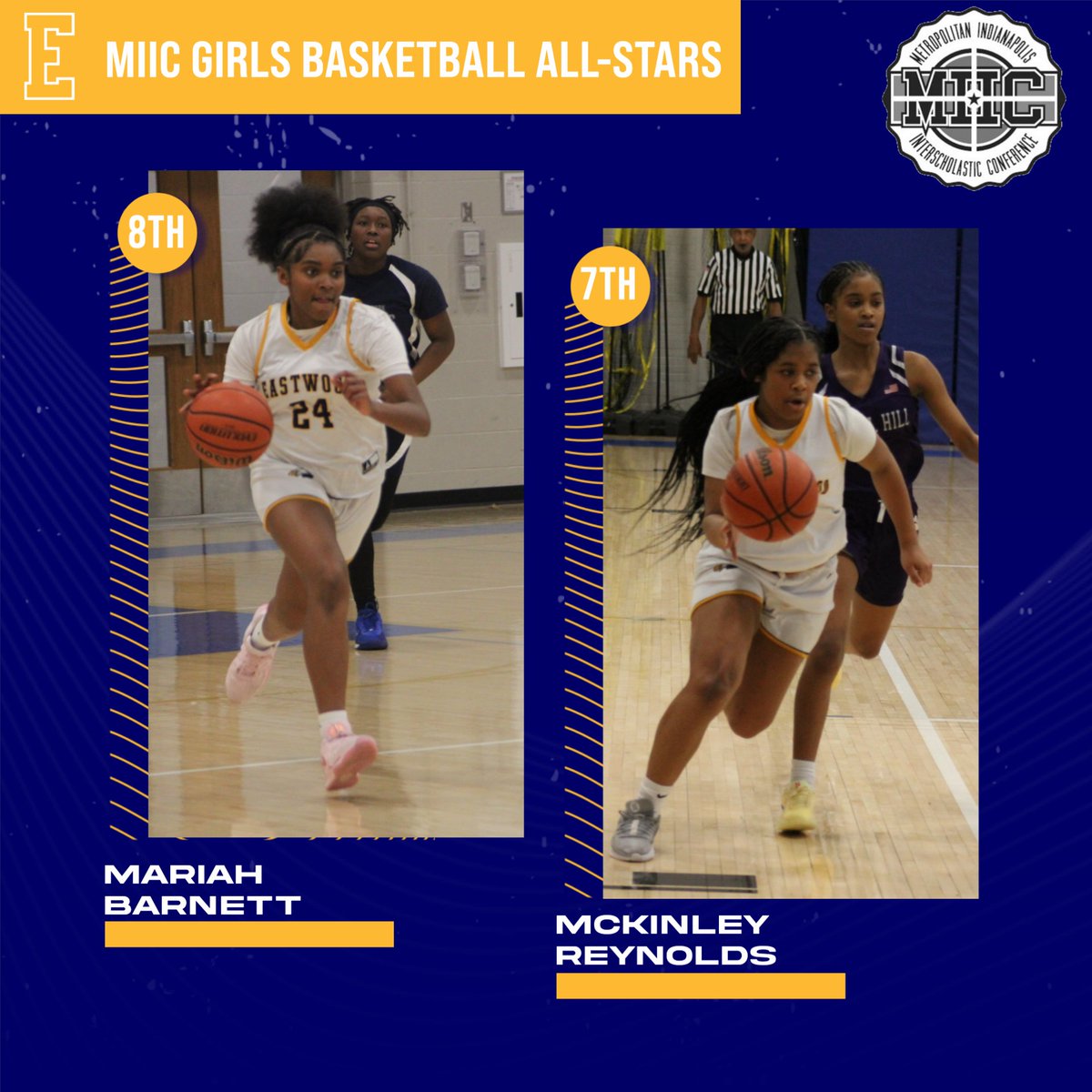 Congrats to Mariah Barnett (8th) and McKinley Reynolds (7th) for being selected to represent Eastwood at the MIIC Girls Basketball All-Star Game today!!