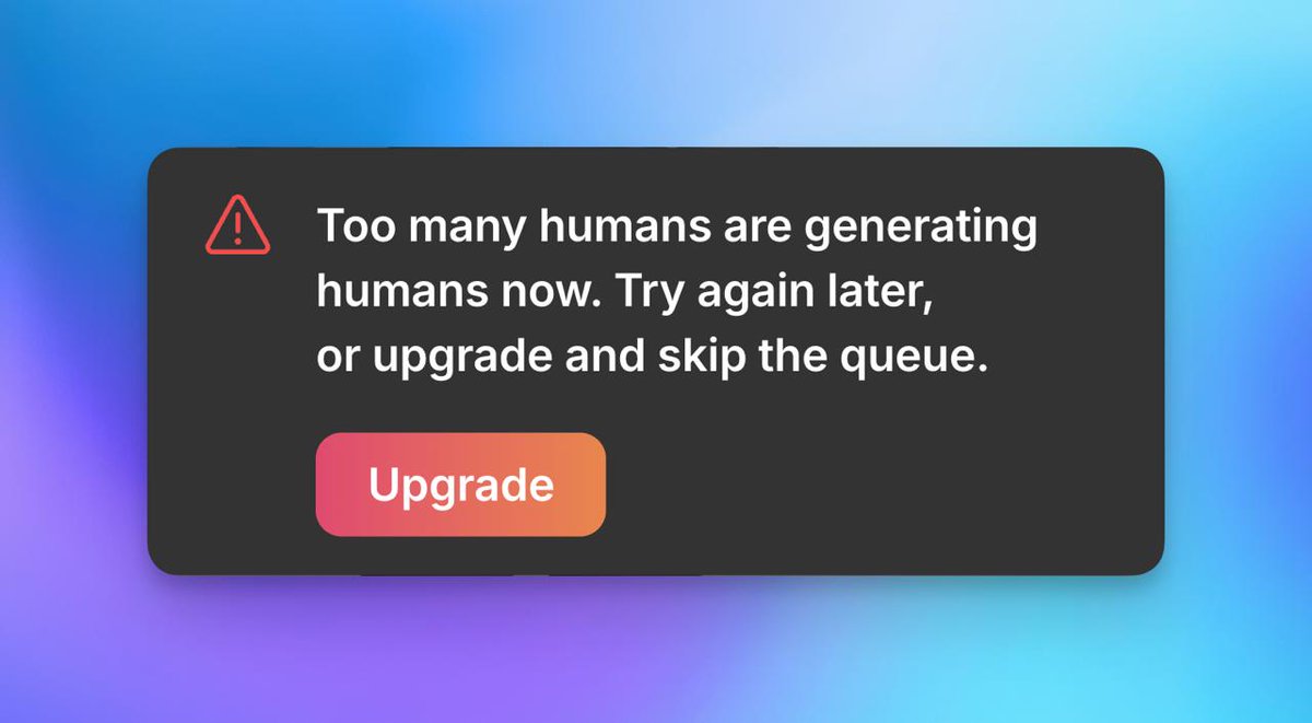 When AI at <a href="/generated_media/">Generated Photos</a> tells you there are too many humans generating humans... is this what karma feels like? 🤖😅 #AI