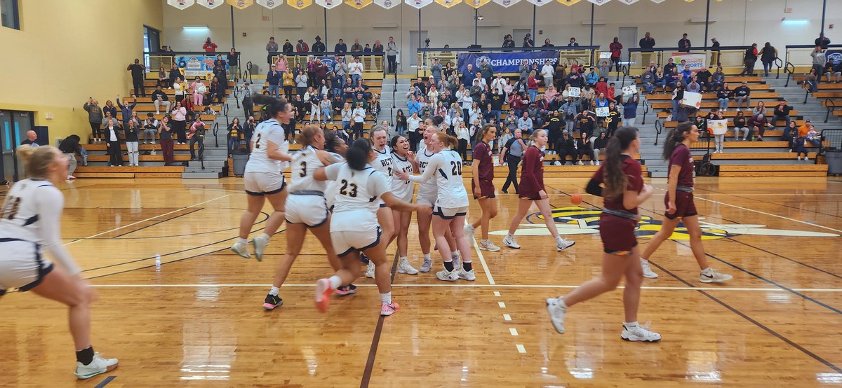 RCTC players celebrate after beating Jefferson Community College 73-37 to win the NJCAA Division III national championship in women's basketball.