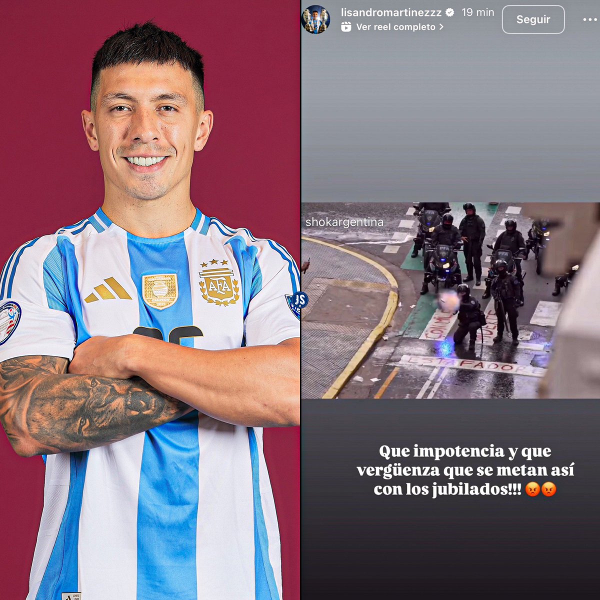 juegosimple__'s tweet photo. 🇦🇷 Lisandro Martínez en Instagram.

🗣️ “Que impotencia y que vergüenza que se metan así con los jubilados”. https://t.co/mJ3yYdJnmi