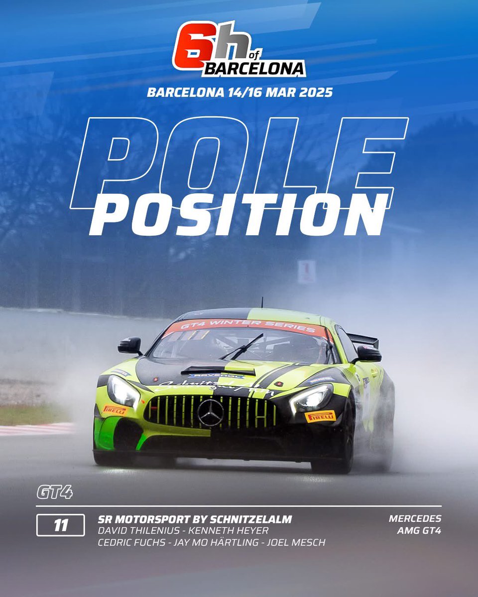 Pole Position for the SchnitzelAlm Racing <a href="/amgmotorsport/">Mercedes-AMG Motorsport</a> GT4 in the GT Winter Series 6 Hours of Barcelona.  All the credit for our starting position goes to Jay Mo, Joel and Cedric, the drivers nominated to qualify.  I’m looking forward to my first dry laps of track in the race.