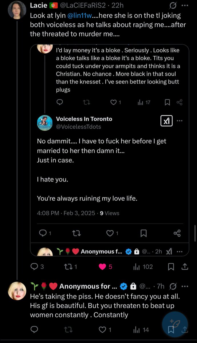 Lacie 🇵🇹 (@laciefaris2) on Twitter photo .<a href="/lin11w/">🌱🌹❤️ Anonymous for the voiceless ❤️🌹🌱</a> says it’s ok for voiceless to threaten to rape me because “he’s just joking okay” he wasn’t joking and he is literally on audio threatened to come to my job and MURDER ME. He has done this to dozens of women. We can always count on you to support sexual predators! Yay 🗑️ .<a href="/lin11w/">🌱🌹❤️ Anonymous for the voiceless ❤️🌹🌱</a> says it’s ok for voiceless to threaten to rape me because “he’s just joking okay” he wasn’t joking and he is literally on audio threatened to come to my job and MURDER ME. He has done this to dozens of women. We can always count on you to support sexual predators! Yay 🗑️