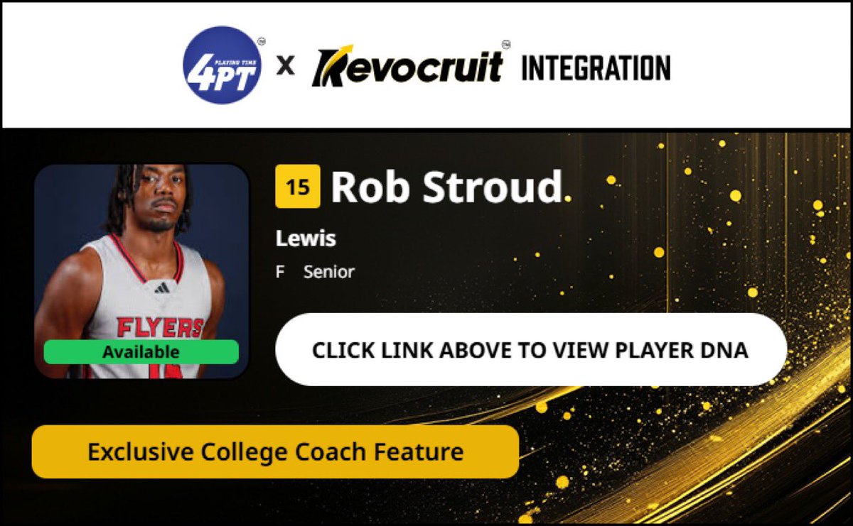 CBB Transfer Portal Spotlight

Rob Stroud
6'5" 205
Forward
Lewis 

2024-25 Stats (28 Games):
📊 17.1 PPG, 7.3 RPG, 1.6 APG, 56.0 FG%

Coach Exclusive Revocruit Player DNA:
🔗 applink.revocruitathlete.com/player/37677

#TP4PT #TransferPortal