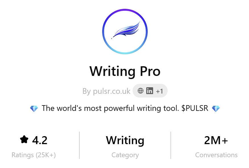 To celebrate our writing GPT hitting 2M Chats today we've given it a rebrand! 💎