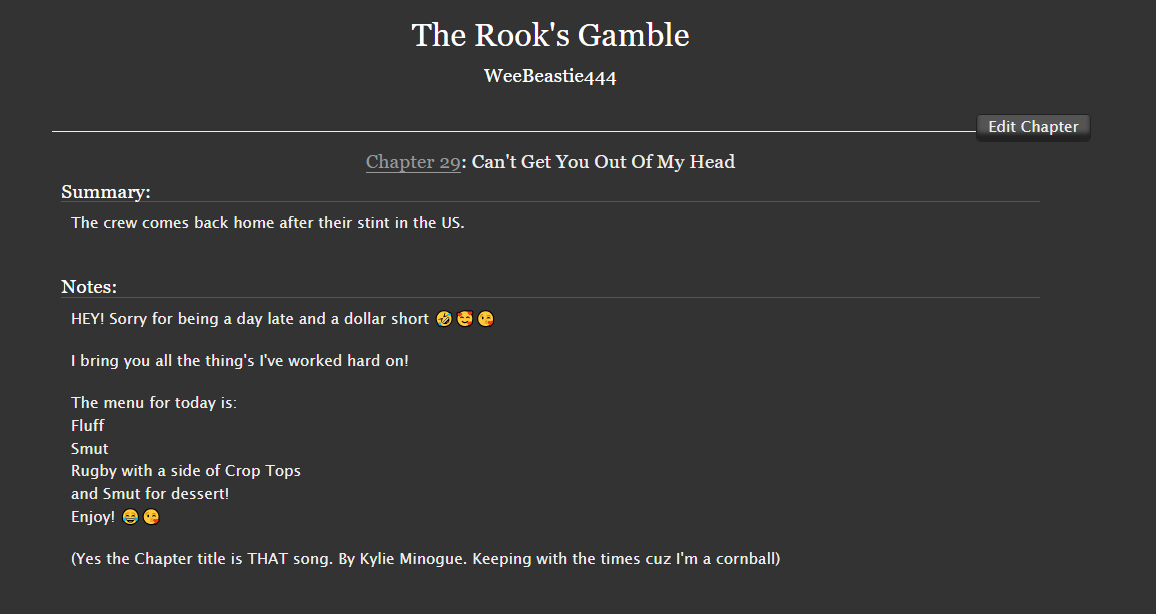 WeeBeastie444's tweet photo. CH 29 of The Rook's Gamble is out!!

Link below!
https://t.co/Fqsoa5r18D

#TheRooksGamble #König #FemOC #Fanfic #CoD https://t.co/FfKfiFYhne