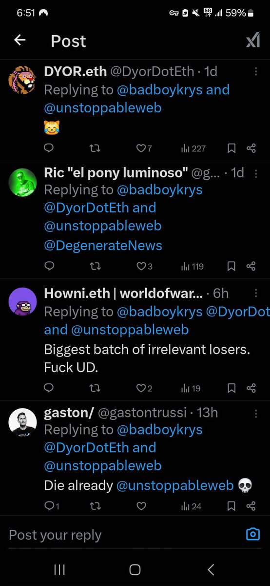 135dotx's tweet photo. "#ENSmaxi's" but 24/7 talk #UnstoppableWeb!! π€£
Say uW is a scam w/0 evidence.
Say #ENS is #1 & get π€‘ offers or sell for π© fiat.
Play hot π₯ β #UDfam has 3rd degree burns cuz our domains are better
#ENSfam get blocked by #ENSdomains & pretend ENS cares about YOU.
#Domains https://t.co/PjpS8uHPa2