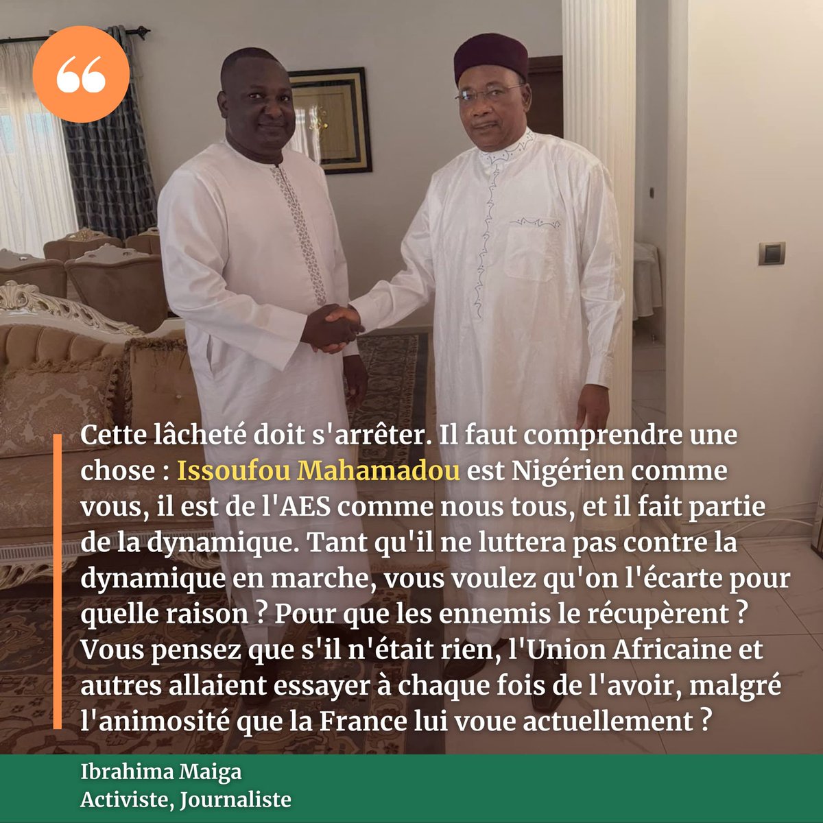 Ibrahim Maiga du #BurkinaFaso a dit la vérité face à certains du #Niger qui laissent la haine obscurcir leur jugement. Il a rappelé avec fermeté que l'honnêteté et la vérité doivent toujours primer,Issoufou Mahamadou fait un excellent travail pour le #Sahel l'#Afrique en général