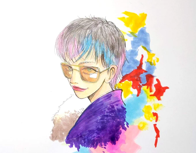 とある素敵なモデルさんが、強強お着物ファッションを披露してくださったので、思わずファンアートを描きました。かっこいい〜 