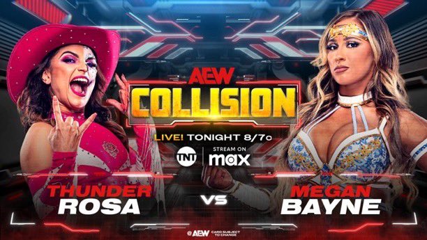 RefTurnerAEW's tweet image. #AEWCollision LIVE from Las Vegas TONIGHT at 8ET / 7CT on @tntdrama + @SportsonMax