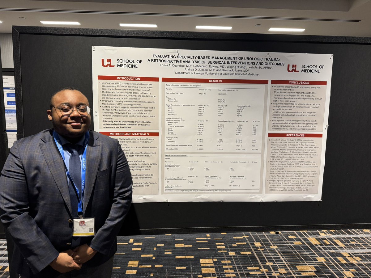 uoflurology's tweet photo. So proud of the UofL Urology representation we had at SESAUA 2025! Special congrats to Drs. Ogundipe, Carreno and George for winning 1st place in their poster session categories! #winnerwinnerwinner #uoflurology #sesaua2025 https://t.co/EOlcWYa8BQ