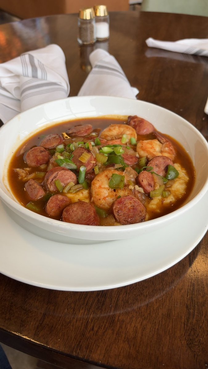 Shrimp and Sausage over grits. Reminded me of a jambalaya
