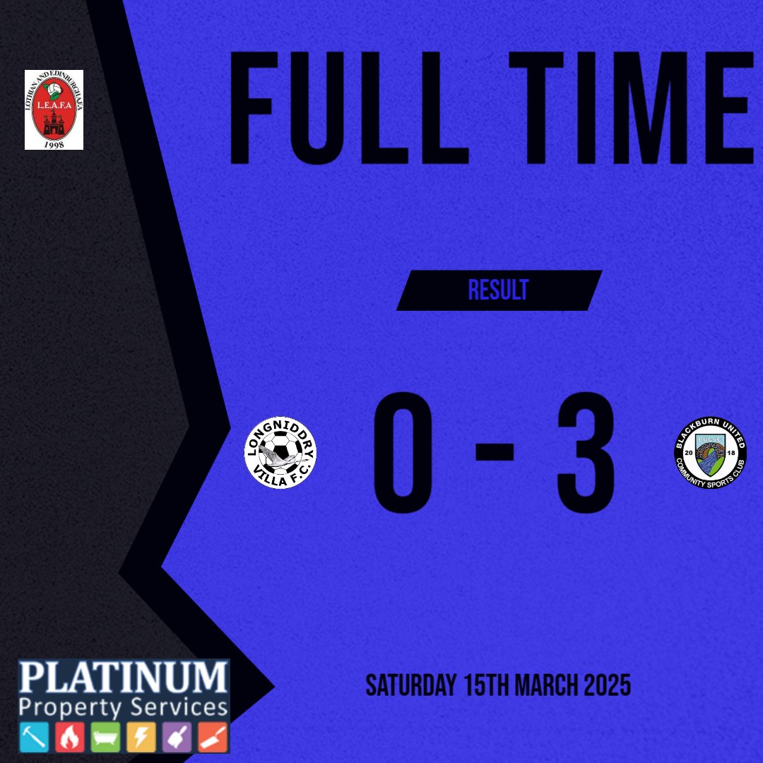 Longniddry Villa AFC (@longniddryafc) on Twitter photo Tough game today with so may boys missing and then injuries during the game made it more difficult. Take nothing away from our visitors <a href="/united_ams/">Blackburn United Saturdays</a> who thoroughly deserved their victory. On to next week! Tough game today with so may boys missing and then injuries during the game made it more difficult. Take nothing away from our visitors <a href="/united_ams/">Blackburn United Saturdays</a> who thoroughly deserved their victory. On to next week!