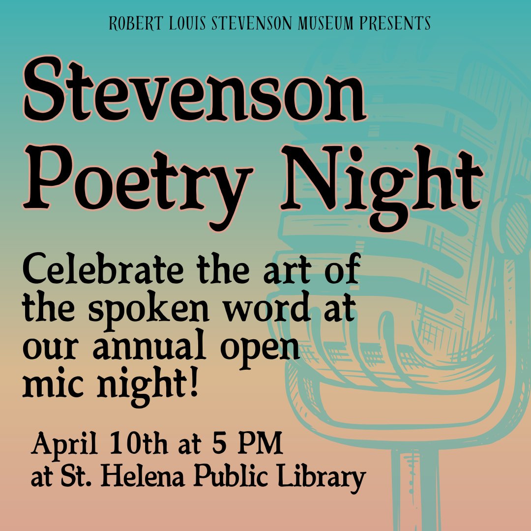 Coming soon! Stevenson Poetry Night is returning on April 10th! Join us for our annual celebration of the art of the spoken word!

For those who would like to ensure a performance slot, please sign up online by April 8th at stevensonmuseum.org/events/program…