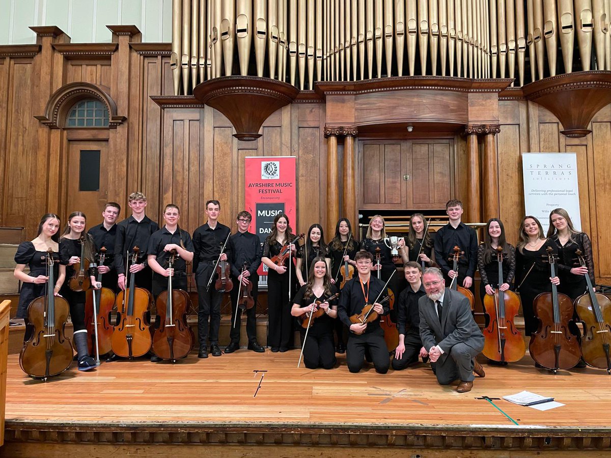 SAMusicService's tweet photo. 📣 What a day for us all 🥰 We are immensely proud of our young musicians! South Ayrshire Senior String Orchestra won ‘Class 500 - Senior String Orchestras’ at the Ayrshire Music Festival and are winners of the Walker Challenge Cup! We- couldn’t be happier 👏 🥇 🏆 🎶 🥹 https://t.co/GBKaANGskA