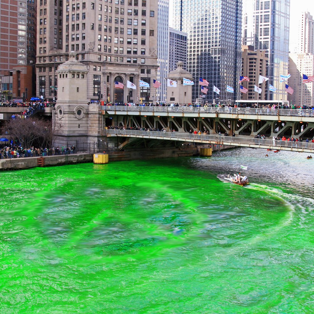 Today’s greening of the Chicago River: