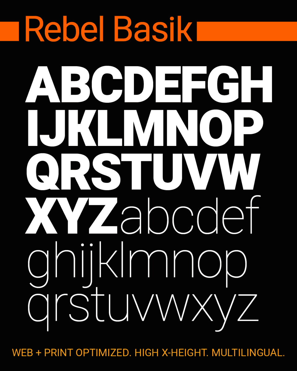 momentum18's tweet image. Font news. Meet Rebel Basik. Great new font for coordinated web and print tactics. High x-height and multilingual.