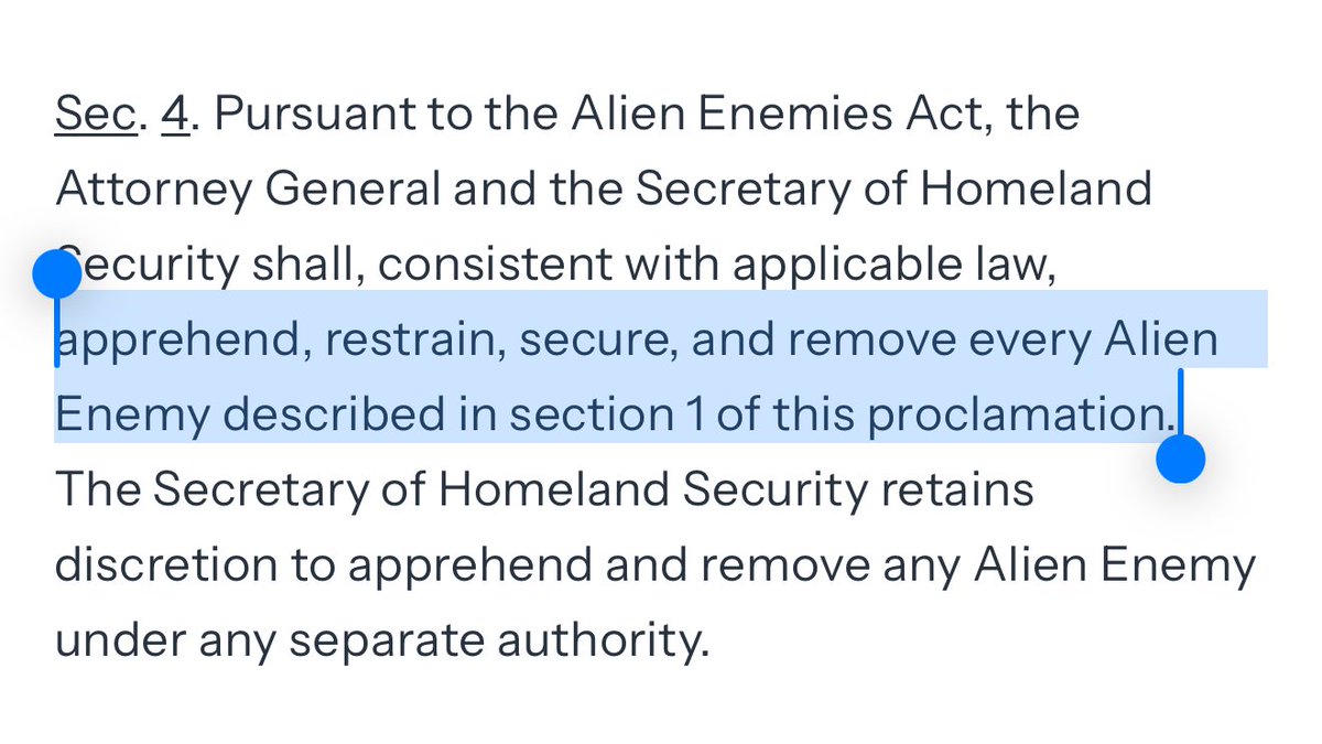 Bubblebathgirl's tweet photo. President Trump just invoked the Alien Enemies Act to declare Tren De Aragua as “perpetrating, attempting, and threatening an invasion or predatory incursion against the territory of the United States.”

Trump orders TdA apprehended, secured, and removed.

Biden had ignored TdA. https://t.co/vxwDFOgEop
