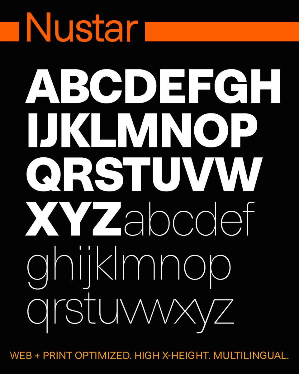 momentum18's tweet image. Meet Nustar. A digital-first font, but with a nod to legacy fonts. Space-efficient. Amazing for web and print projects. Many weights. Multilingual. One of the most underrated fonts of 2025. Versatile branding font.