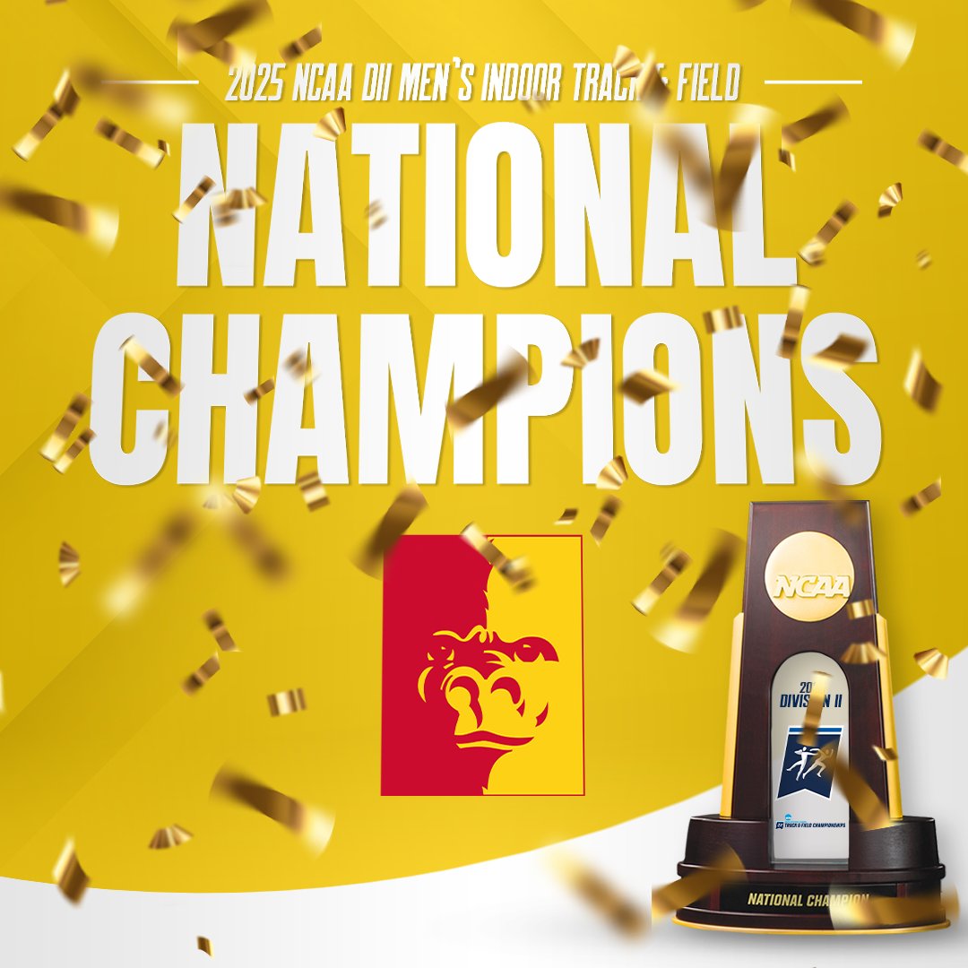 USTFCCCA (@ustfccca) on Twitter photo Congratulations to <a href="/GorillasTrack/">Pitt State Track & Field</a> for winning the men's team title at the 2025 <a href="/NCAADII/">NCAA Division II</a> Indoor Track & Field Championships in Indianapolis, Indiana! Congratulations to <a href="/GorillasTrack/">Pitt State Track & Field</a> for winning the men's team title at the 2025 <a href="/NCAADII/">NCAA Division II</a> Indoor Track & Field Championships in Indianapolis, Indiana!