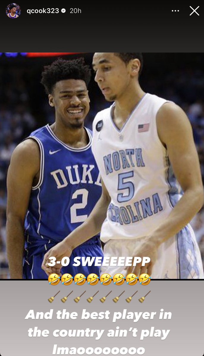 Quinn Cook on IG after Duke beat UNC again 😂