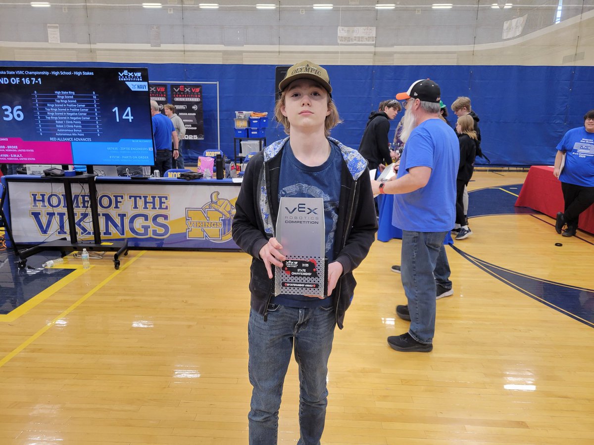 1064 Robotics (@ops_northrobot) on Twitter photo The <a href="/OPS_NorthHigh/">North High School</a> freshmen team on 1064A win the Sortsmanship Award at the 2025 Nebraska State V5RC Championship The <a href="/OPS_NorthHigh/">North High School</a> freshmen team on 1064A win the Sortsmanship Award at the 2025 Nebraska State V5RC Championship