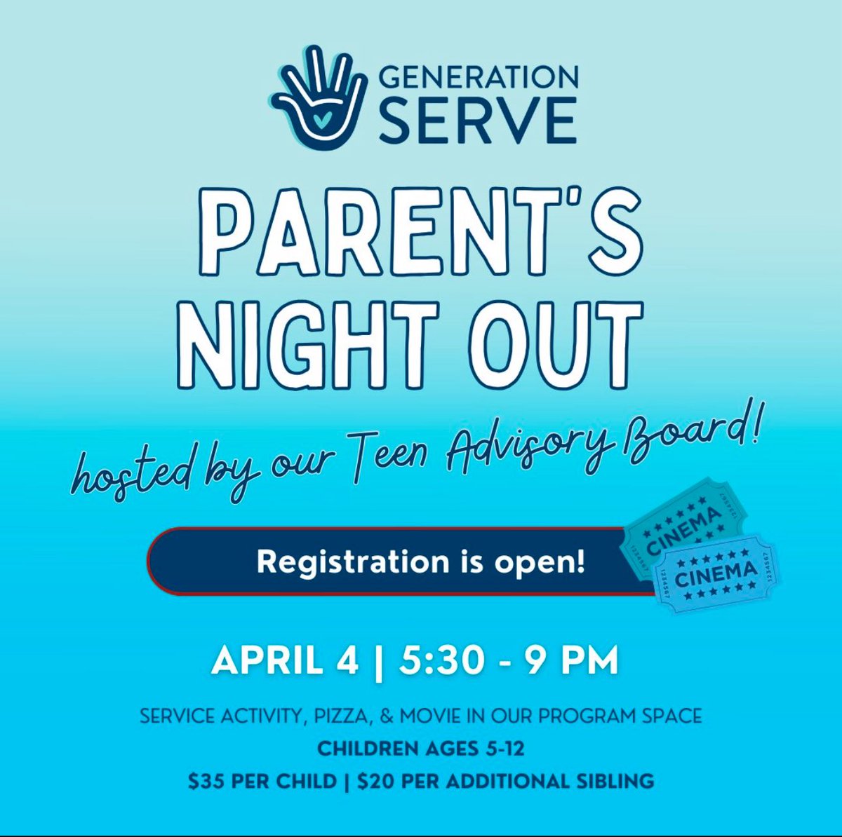 Trevor Goosby (@goosbytrevor) on Twitter photo Registration for <a href="/generationserve/">Generation Serve</a>
Parents Night Out is Open. <a href="/TexasOneFund/">Texas One Fund</a>
generationserve.org Registration for <a href="/generationserve/">Generation Serve</a>
Parents Night Out is Open. <a href="/TexasOneFund/">Texas One Fund</a>
generationserve.org