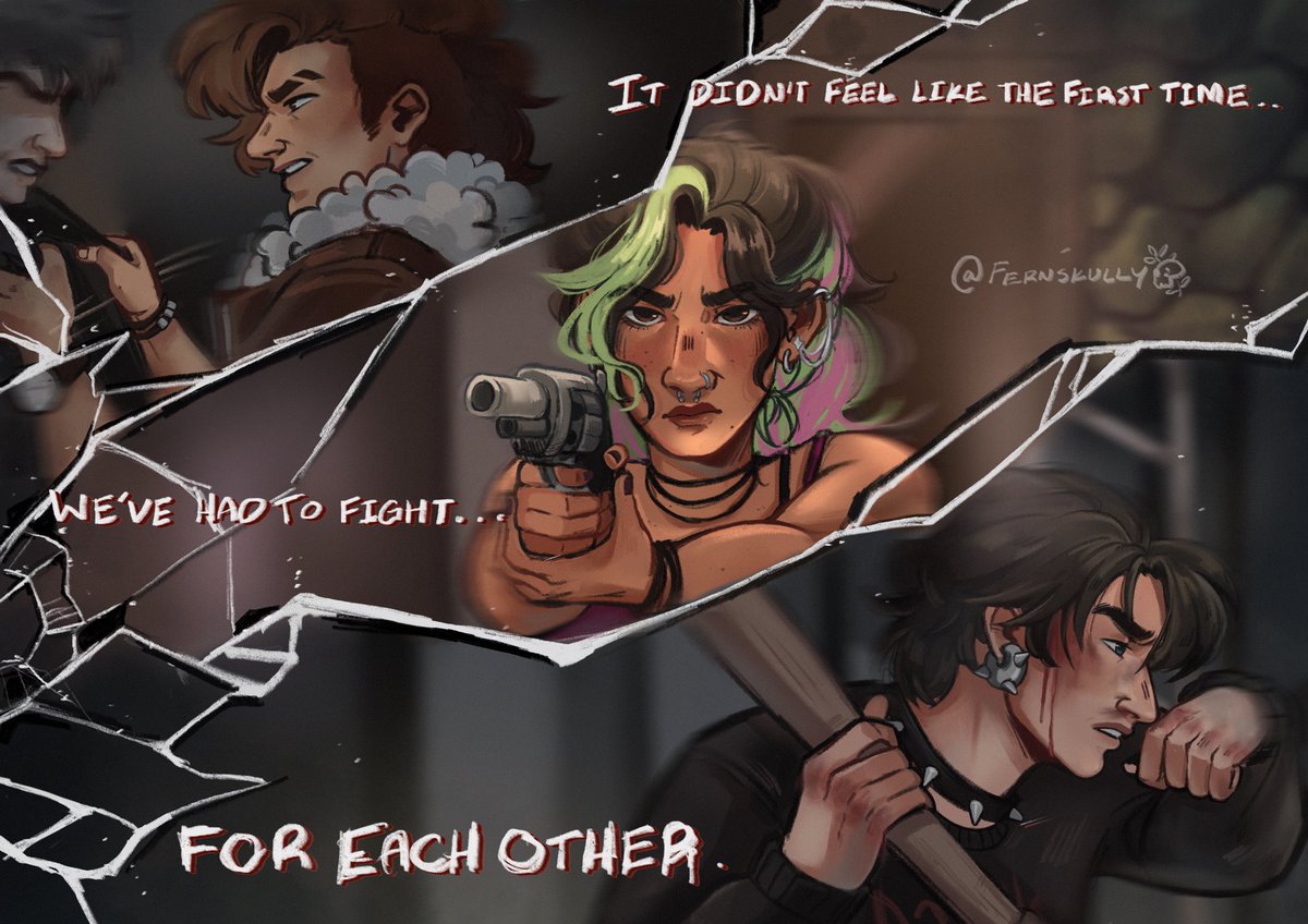 fernskully_'s tweet photo. “It didn’t feel like the first time we’ve had to fight for each other” 

Ass trio angst is here and back💪🏼 Really like this one and enjoyed making it!💕✨

#bsartweek #Yuurivoice #digitalart https://t.co/ExhWCwgI6g