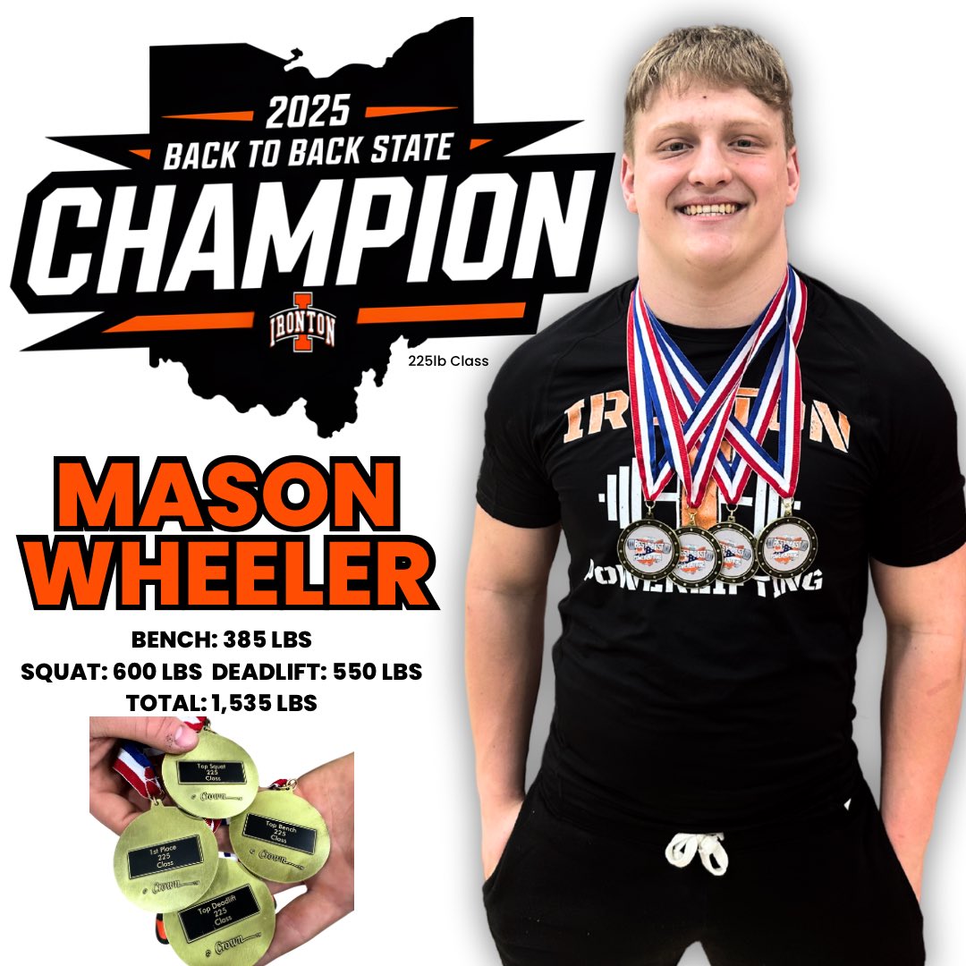 Mason Wheeler (@masonwheeler28) on Twitter photo 🏆 Back-to-back STATE CHAMP! 🏆
I put in the work, stayed locked in, and got it done. Another state powerlifting title in the books! Thankful for the grind, my coaches, and everyone who’s supported me.
We’re not done yet. 💪🔥 #4Ironton #BuiltDifferent <a href="/FootballIronton/">Ironton Football</a> 🏆 Back-to-back STATE CHAMP! 🏆
I put in the work, stayed locked in, and got it done. Another state powerlifting title in the books! Thankful for the grind, my coaches, and everyone who’s supported me.
We’re not done yet. 💪🔥 #4Ironton #BuiltDifferent <a href="/FootballIronton/">Ironton Football</a>