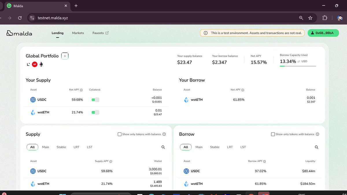 Used the Malda x RiscZero testnet borrowed, supplied, collateral, repaid and withdrew with no issues. Transactions were a bit slow, but it's a testnet, so that's understandable.Excited to see future improvements!
<a href="/malda_xyz/">Malda</a> #MaldaXRiscZero