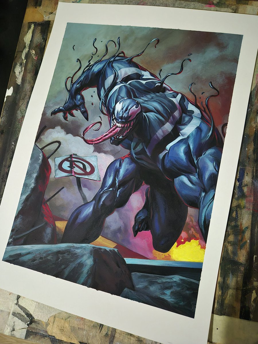 #venom painted with acrylics on my table. 
#marvel #comics