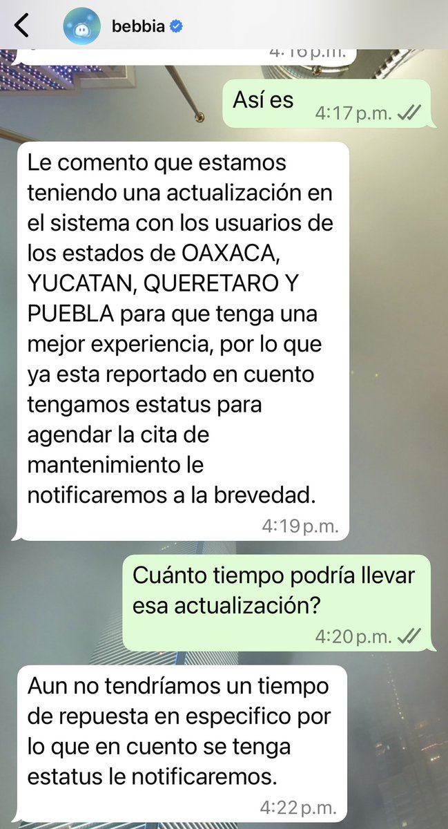 pabloterrones's tweet photo. @bebbiamx Siguen dando servicio o ya cancelo? Mi cobro no se queda actualizando o si? https://t.co/opXF9e5AHE