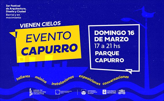 📣Continúa el 3er Festival de Arquitectura, Diseño y Ciudad: Barrial y en Movimiento en el barrio Capurro 
Talleres, música, instalaciones, exposiciones y conversaciones

🗓️ Domingo 16 de marzo
⏰ De 17 a 21 horas
📍 Parque Capurro
🔗patio.fadu.edu.uy/novedades/3er-…