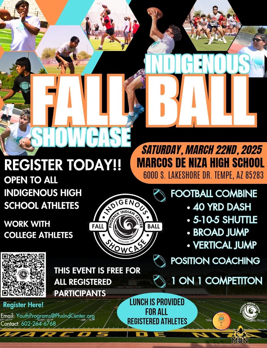 🚨Indigenous Showcase🚨

➡️ 🏈 &amp; 🏐

📅 March 22, 2025

📍 Marcos de Niza HS

➡️PhxIndCenter.org/Youth-Programm…