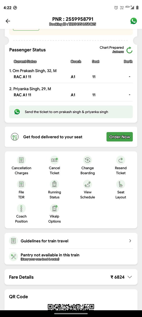 ommi652's tweet photo. The reason I booked a train was because of my wife and kid. And what I got is 1 seat for INR 6824. 

This is a pretty well done job. 

@IRCTCofficial is selling higher than @airindia @IndiGo6E.

@AshwiniVaishnaw
@RailMinIndia please stop this and let people get what they pay for https://t.co/VzrmRf1bb5