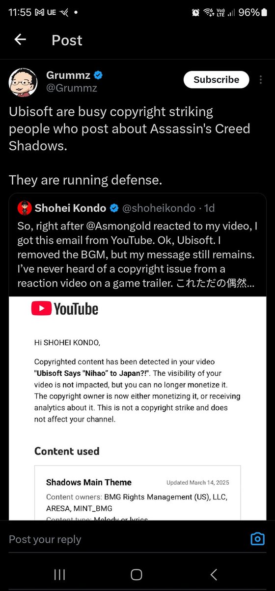 The message says it's not a copyright strike.

Guy who got it says it is. Kern spreads that idiocy and his marks go "zomg, oobisooft is getting desperate"

Meanwhile, it doesn't even seem to be Ubi who made the monetization claim.

How are people this fucking dumb?