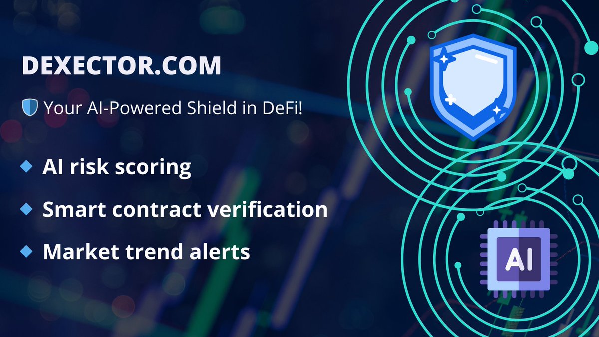 dexectorAI's tweet photo. 🛡️ Your AI-Powered Shield in DeFi!
Scared of scams & rugpulls? #Dexector has your back!
🔹 AI risk scoring
🔹 Smart contract verification
🔹 Market trend alerts
Trade with confidence & clarity! Launching soon! 🚀
#Crypto #memecoins #MemesAI #solanamemecoin #Solana $SOL https://t.co/l0luTg2zx9