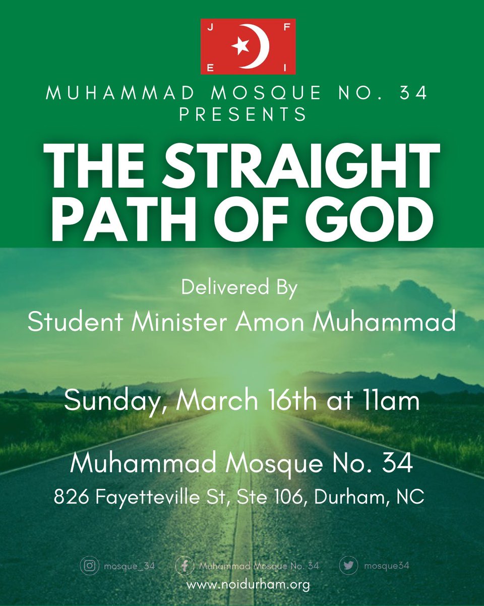 amonmuhammad's tweet photo. π‘In the Durham, NC area?
Join us at @mosque_34 π, this Sunday at 11AM
π826 Fayetteville St, Suite 106, Durham, NC
π£Come & Bring a FriendππΎββοΈππΎββοΈ!
#NOISundays #Farrakhan #DurhamNC #BullCity #mosque34 https://t.co/eZGfPlQ7T8