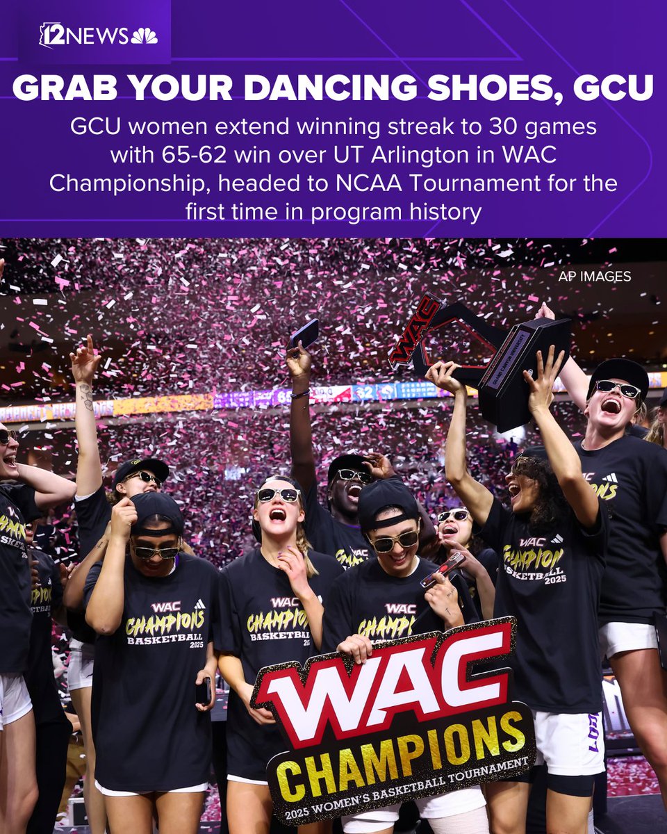 12 News (@12news) on Twitter photo For the first time in program history, <a href="/GCU_WBB/">GCU Women's Basketball</a> is going dancing!
This extends the nation's longest winning streak to 30 games!
Click here for more on the game: 12news.com/article/sports…
Tune in to 12News at 6/10 for full coverage of GCU's historic win from <a href="/Jake_M_Garcia/">Jake García</a>! For the first time in program history, <a href="/GCU_WBB/">GCU Women's Basketball</a> is going dancing!
This extends the nation's longest winning streak to 30 games!
Click here for more on the game: 12news.com/article/sports…
Tune in to 12News at 6/10 for full coverage of GCU's historic win from <a href="/Jake_M_Garcia/">Jake García</a>!