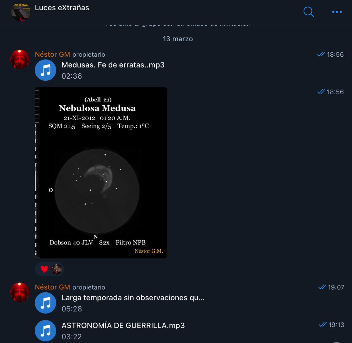 … y para las largas temporadas de sequía observacional, tenemos el canal de Telegram.
Audios extra, imágenes, fotos y comentarios para amenizar las esperas.

t.me/+UAfiiVocr00xN…